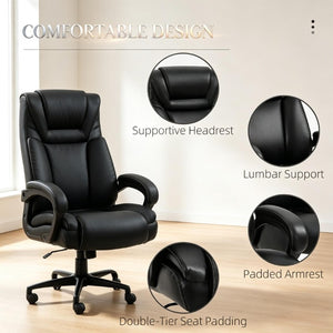 English Elm High-Back Executive PU Leather Chair with Dual Headrest and 400 Lb Steel Base T3971P558303