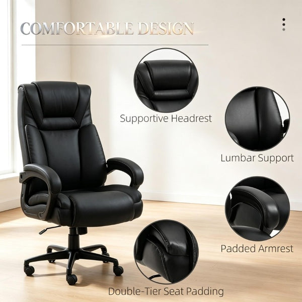 English Elm High-Back Executive PU Leather Chair with Dual Headrest and 400 Lb Steel Base T3971P558303