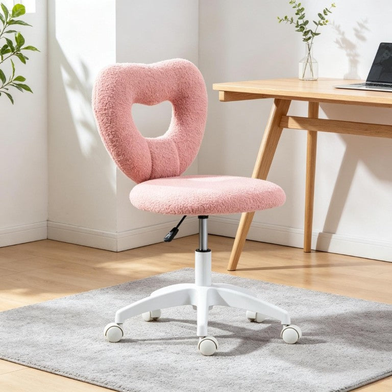 English Elm Cute Heart Backrest Swivel Chair Armless Teddy Fleece Vanity Seat for Home Office T3971P558338