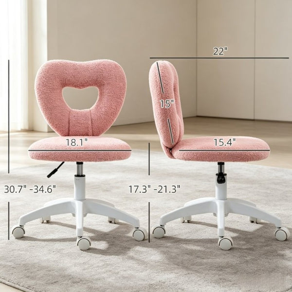 English Elm Cute Heart Backrest Swivel Chair Armless Teddy Fleece Vanity Seat for Home Office T3971P558338