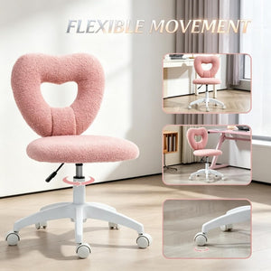 English Elm Cute Heart Backrest Swivel Chair Armless Teddy Fleece Vanity Seat for Home Office T3971P558338