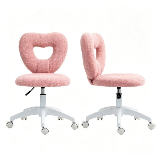 English Elm Cute Heart Backrest Swivel Chair Armless Teddy Fleece Vanity Seat for Home Office T3971P558338
