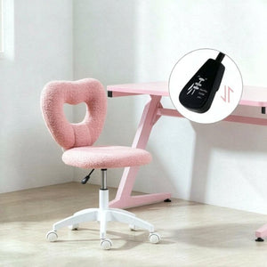 English Elm Cute Heart Backrest Swivel Chair Armless Teddy Fleece Vanity Seat for Home Office T3971P558338