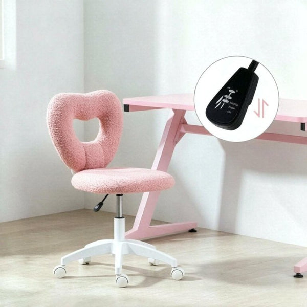 English Elm Cute Heart Backrest Swivel Chair Armless Teddy Fleece Vanity Seat for Home Office T3971P558338