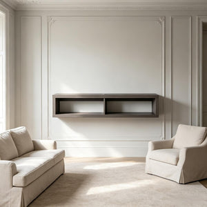 English Elm Modern Floating Wall Media Shelf Dark Grey Wood Grain Two Bay Living Room Unit T3971P562690
