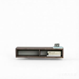 English Elm Modern Floating Wall Media Shelf Dark Grey Wood Grain Two Bay Living Room Unit T3971P562690