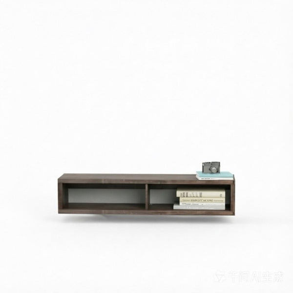 English Elm Modern Floating Wall Media Shelf Dark Grey Wood Grain Two Bay Living Room Unit T3971P562690