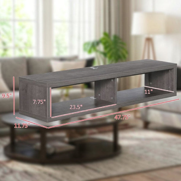 English Elm Modern Floating Wall Media Shelf Dark Grey Wood Grain Two Bay Living Room Unit T3971P562690