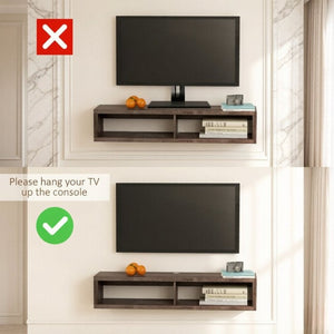 English Elm Modern Floating Wall Media Shelf Dark Grey Wood Grain Two Bay Living Room Unit T3971P562690
