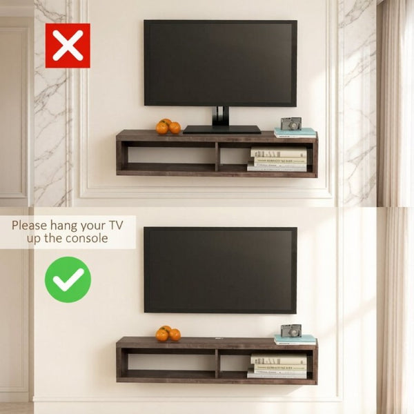 English Elm Modern Floating Wall Media Shelf Dark Grey Wood Grain Two Bay Living Room Unit T3971P562690