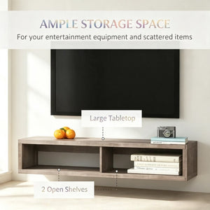 English Elm Modern Floating Wall Media Shelf Dark Grey Wood Grain Two Bay Living Room Unit T3971P562690