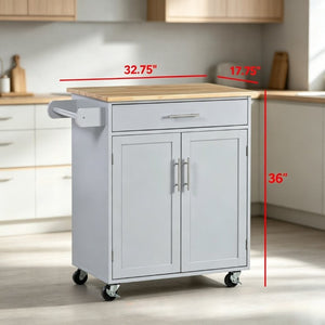 English Elm Rolling Kitchen Island Cart with Drawer Storage Rubberwood Build and Locking Casters T3971P562727