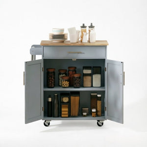 English Elm Rolling Kitchen Island Cart with Drawer Storage Rubberwood Build and Locking Casters T3971P562727