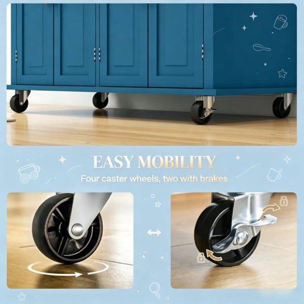 English Elm Versatile Rolling Kitchen Cart with Rubberwood Top Dual Drawers and Adjustable Shelving T3971P562745