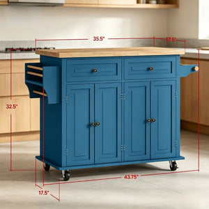 English Elm Versatile Rolling Kitchen Cart with Rubberwood Top Dual Drawers and Adjustable Shelving T3971P562745