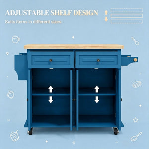 English Elm Versatile Rolling Kitchen Cart with Rubberwood Top Dual Drawers and Adjustable Shelving T3971P562745