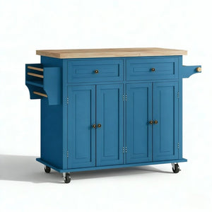 English Elm Versatile Rolling Kitchen Cart with Rubberwood Top Dual Drawers and Adjustable Shelving T3971P562745