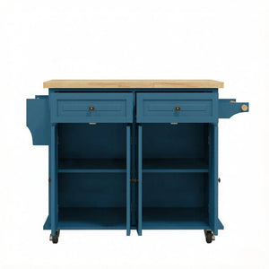 English Elm Versatile Rolling Kitchen Cart with Rubberwood Top Dual Drawers and Adjustable Shelving T3971P562745