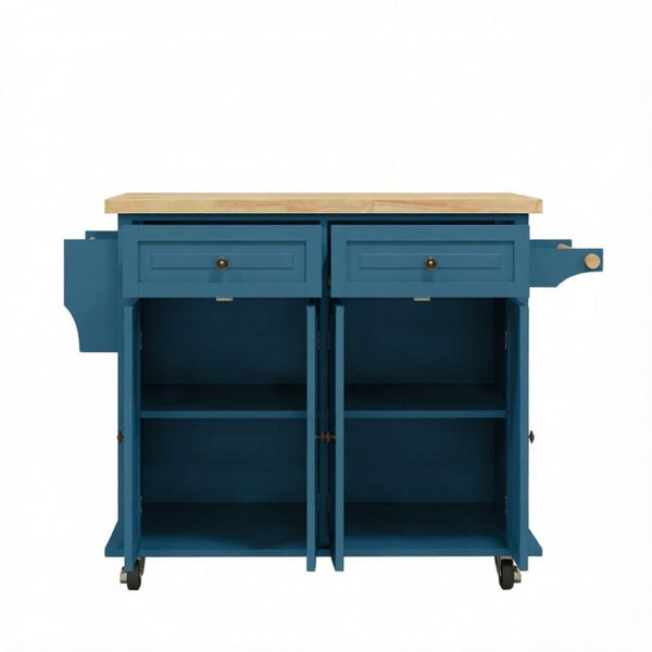 English Elm Versatile Rolling Kitchen Cart with Rubberwood Top Dual Drawers and Adjustable Shelving T3971P562745