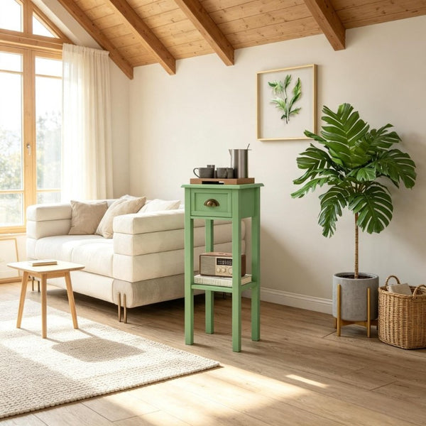 English Elm 2-Tier MDF End Table with Slide-Out Drawer and Open Shelf for Bedroom or Living Room T3971P562769