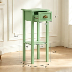 English Elm 2-Tier MDF End Table with Slide-Out Drawer and Open Shelf for Bedroom or Living Room T3971P562769