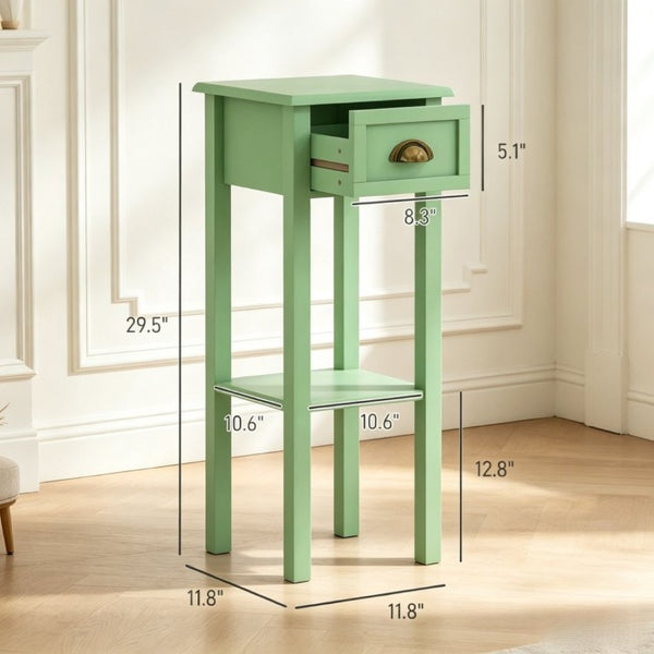 English Elm 2-Tier MDF End Table with Slide-Out Drawer and Open Shelf for Bedroom or Living Room T3971P562769