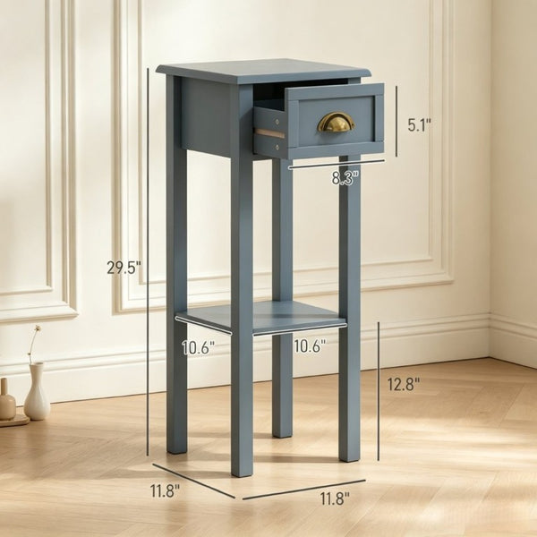 English Elm 2-Tier Gray MDF Nightstand Set with Slide-Out Drawer and Open Storage Shelf T3971P562774