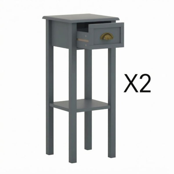 English Elm 2-Tier Gray MDF Nightstand Set with Slide-Out Drawer and Open Storage Shelf T3971P562774