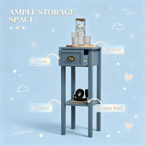 English Elm 2-Tier Gray MDF Nightstand Set with Slide-Out Drawer and Open Storage Shelf T3971P562774