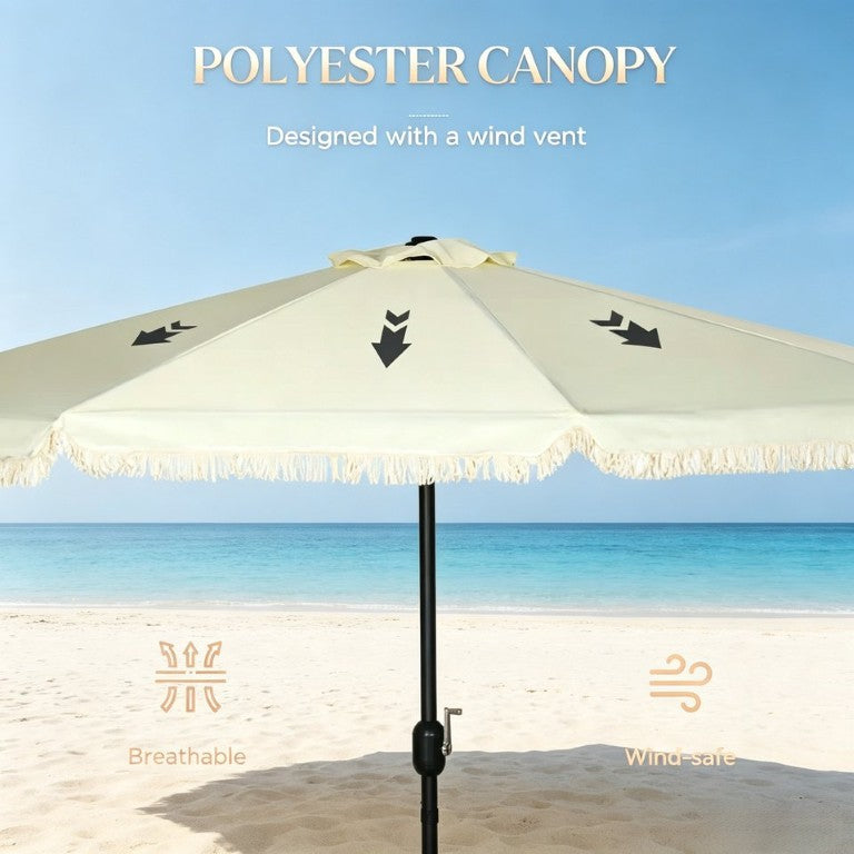 English Elm Deck Market Umbrella with Fringed Ruffle Canopy Tilt Function and Steel Frame Outdoor T3971P562798