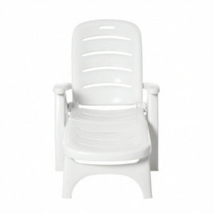 English Elm Poolside Folding Recliner with Slatted Polypropylene Frame and Built-In Wheels for Patios T3971P563044
