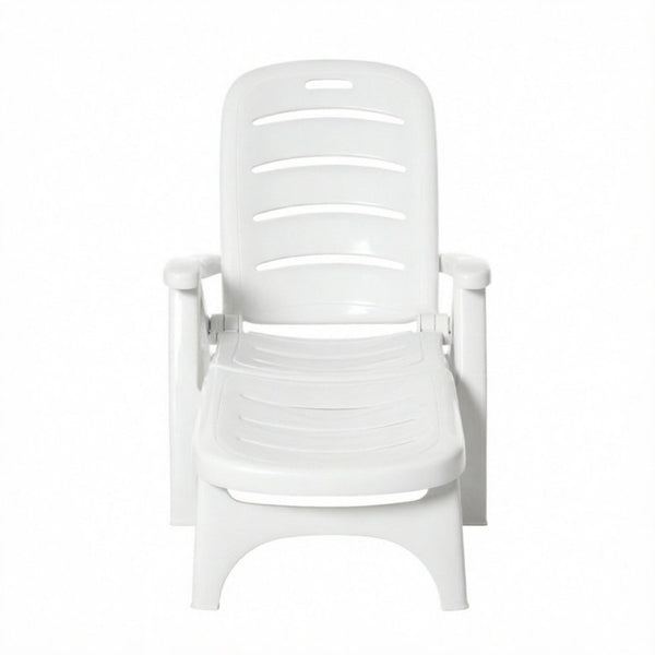 English Elm Poolside Folding Recliner with Slatted Polypropylene Frame and Built-In Wheels for Patios T3971P563044