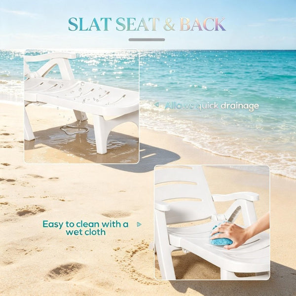 English Elm Poolside Folding Recliner with Slatted Polypropylene Frame and Built-In Wheels for Patios T3971P563044