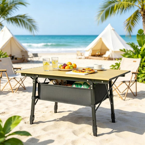 English Elm Compact Aluminum Folding Camp Table with Storage Basket for Outdoor Adventures T3971P563069