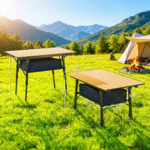 English Elm Compact Aluminum Folding Camp Table with Storage Basket for Outdoor Adventures T3971P563069