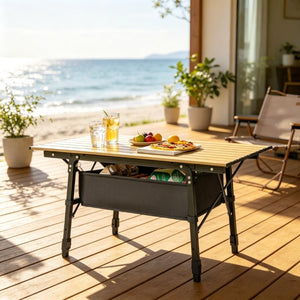 English Elm Compact Aluminum Folding Camp Table with Storage Basket for Outdoor Adventures T3971P563069