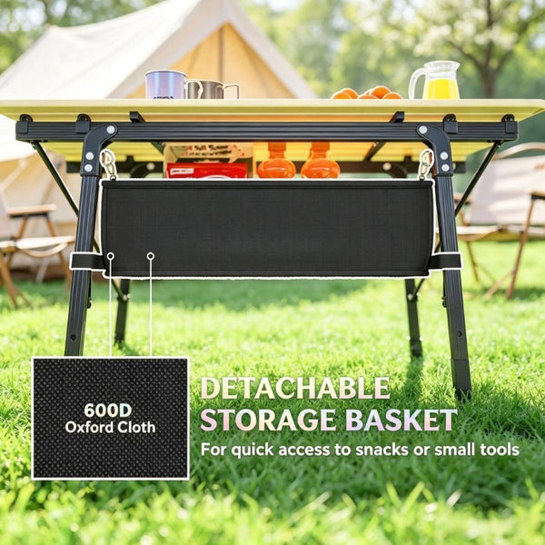 English Elm Compact Aluminum Folding Camp Table with Storage Basket for Outdoor Adventures T3971P563069