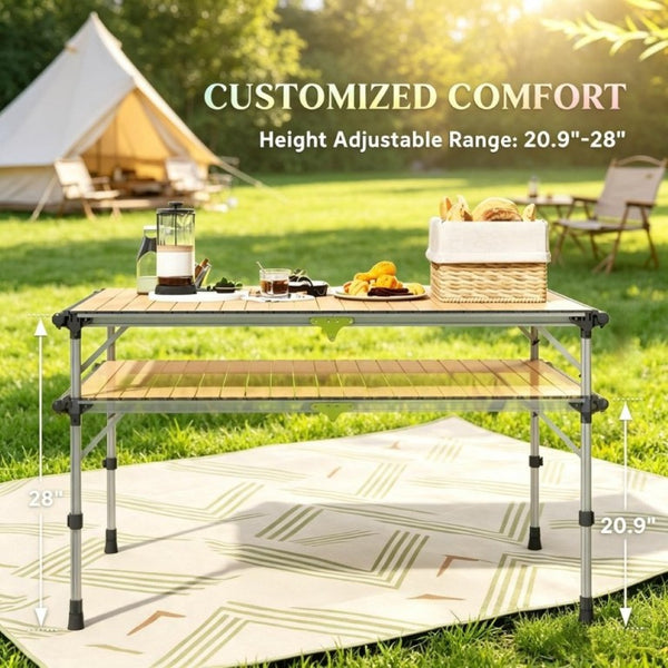 English Elm Versatile Aluminum Folding Camp Table Rust Proof Adjustable Legs for Outdoor Adventures T3971P563098