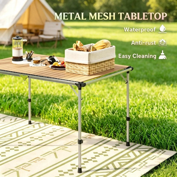 English Elm Versatile Aluminum Folding Camp Table Rust Proof Adjustable Legs for Outdoor Adventures T3971P563098