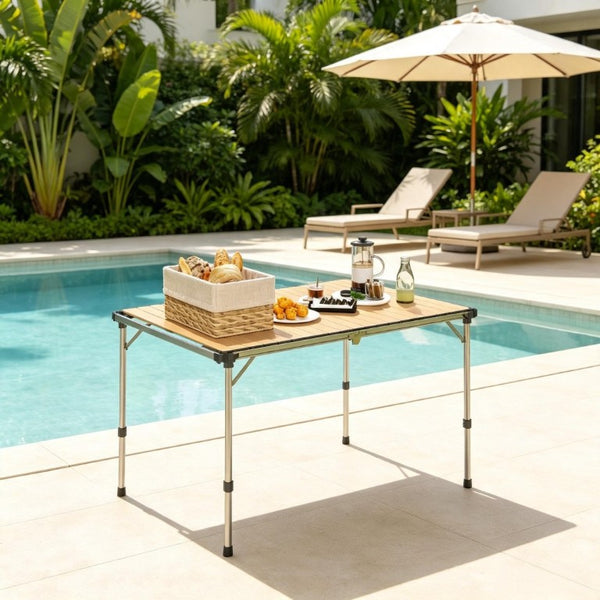 English Elm Versatile Aluminum Folding Camp Table Rust Proof Adjustable Legs for Outdoor Adventures T3971P563098
