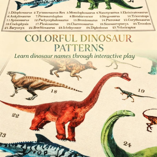 English Elm Educational Dinosaur Play Rug Soft Polyester Prehistoric Chart for Kids Playroom T3971P567189