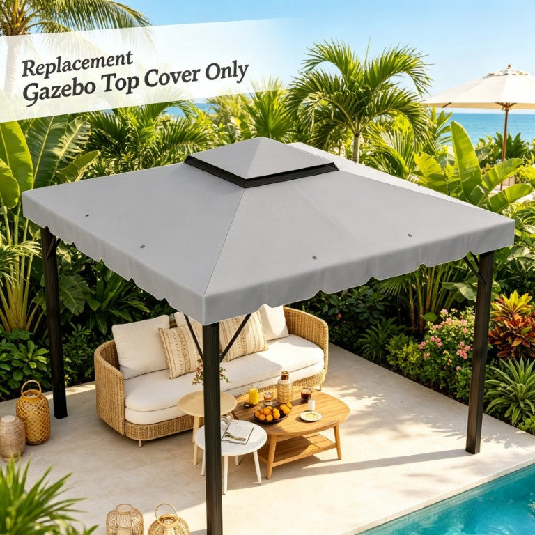 English Elm Outdoor Double Tier Polyester Gazebo Replacement Canopy with Mesh Vent and Drainage T3971P567232