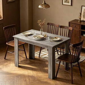 English Elm Minimalist Rectangular Dining Table Light Gray Wood Grain for Small Apartments T3971P573285