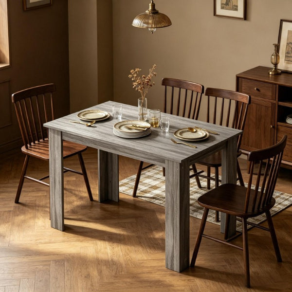 English Elm Minimalist Rectangular Dining Table Light Gray Wood Grain for Small Apartments T3971P573285