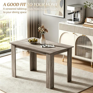 English Elm Minimalist Rectangular Dining Table Light Gray Wood Grain for Small Apartments T3971P573285