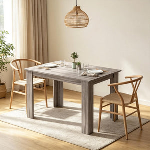 English Elm Minimalist Rectangular Dining Table Light Gray Wood Grain for Small Apartments T3971P573285