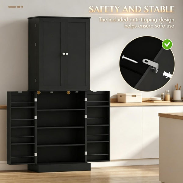 English Elm Tall Freestanding Pantry Cabinet with Spice Racks and Magnetic Doors for Kitchen Storage T3971P573392