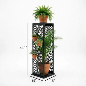 English Elm Sturdy Steel Firewood Tower Rack with Geometric Panels and Four Integrated Tool Hooks T3971P574843