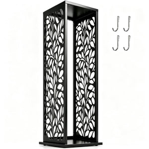 English Elm Sturdy Steel Firewood Tower Rack with Geometric Panels and Four Integrated Tool Hooks T3971P574843