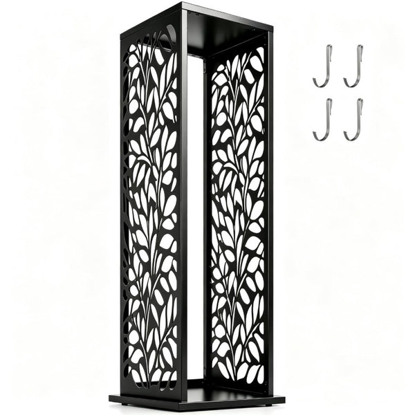 English Elm Sturdy Steel Firewood Tower Rack with Geometric Panels and Four Integrated Tool Hooks T3971P574843